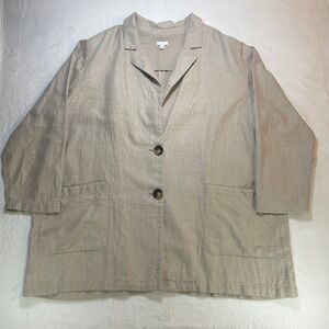 J. Jill Women's 4X Beige Linen Blend Blazer Jacket 2 Button Plus Size Lightweigh